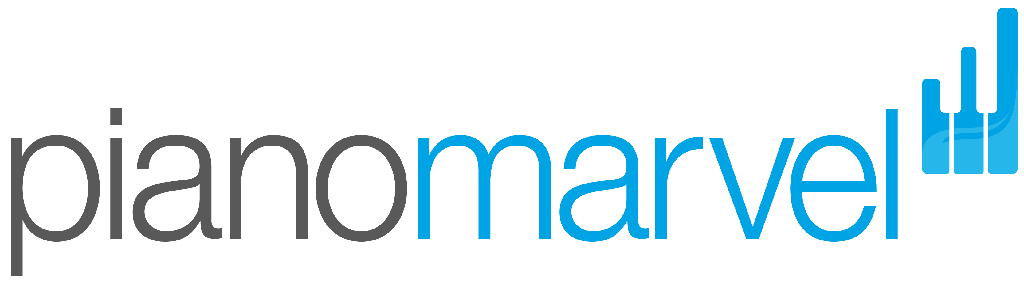 The Piano Marvel logo in black and blue text, with a stylized blue bar graph resembling piano keys on the right.
