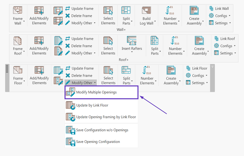 Top-level command menu for framing walls, floors & roofs in Revit