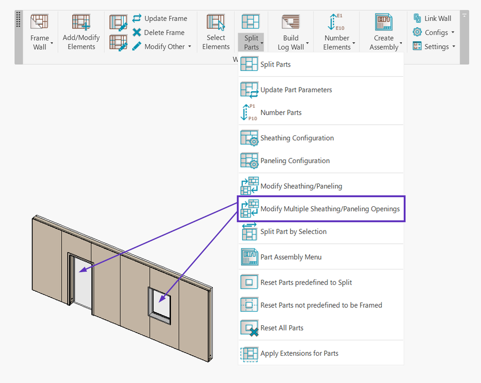 Modify multiple framed openings thru sheathing or paneling