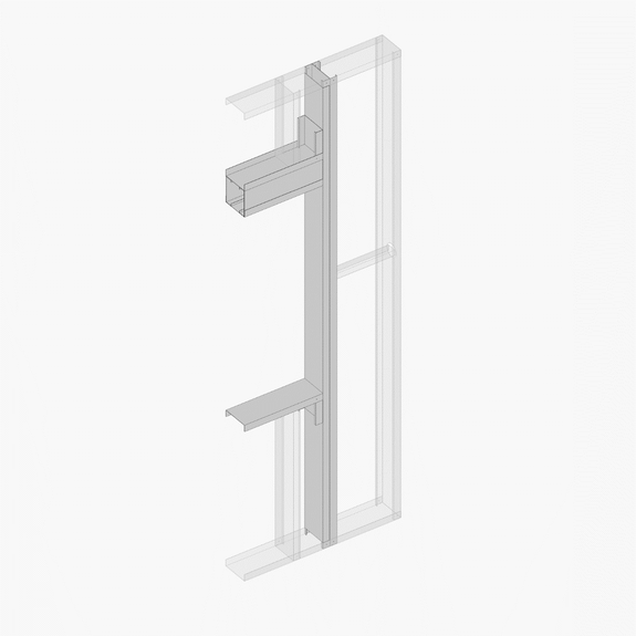 A section view of metal framing elements around a window frame.