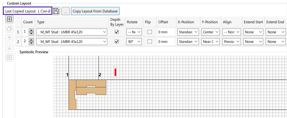 User interface of Wood Framing plugin for Revit, showing the Custom Layout dialog