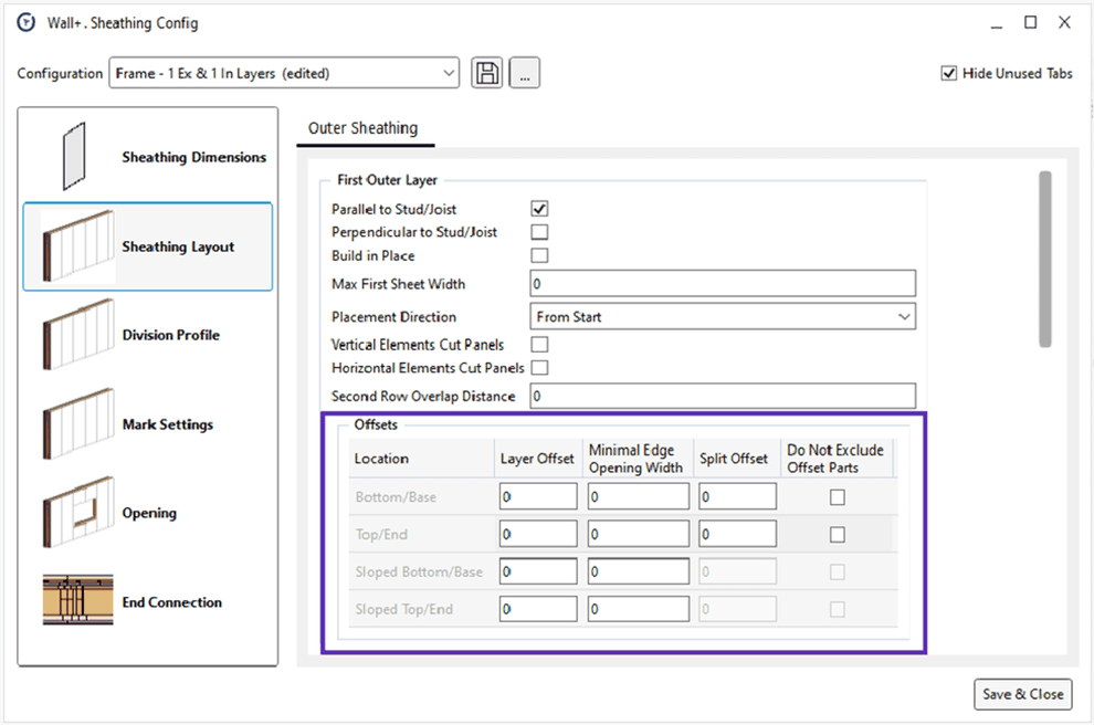 There are options to control offsets in the framing configurations.