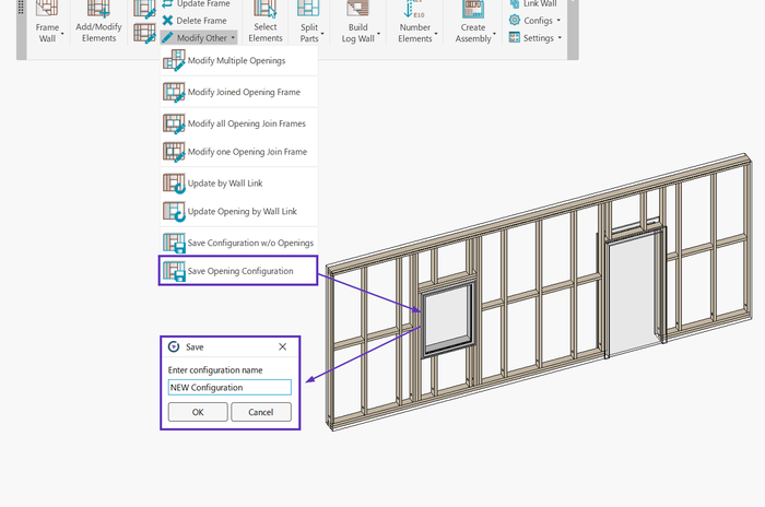 Wood Framing software interface and menu of commands