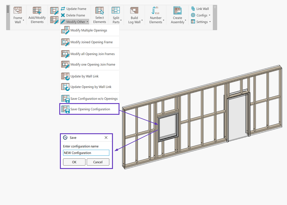 Wood Framing software interface and menu of commands