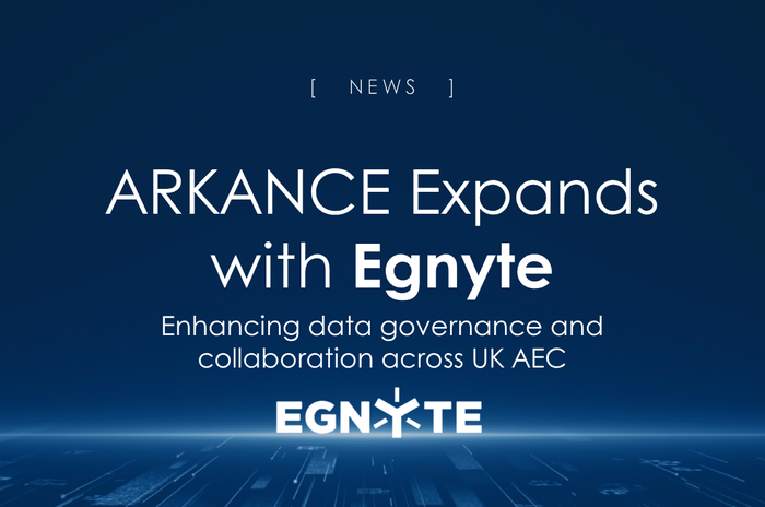 ARKANCE partners with Egnyte to enhance data governance and collaboration in the UK AEC sector, as depicted in a digital announcement.