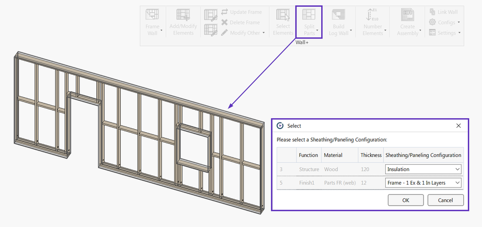 A wall frame in Revit that will get sheathing/paneling layers applied automatically