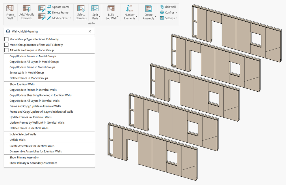 This is how to copy sheathing & paneling for multiple wall frames in Revit