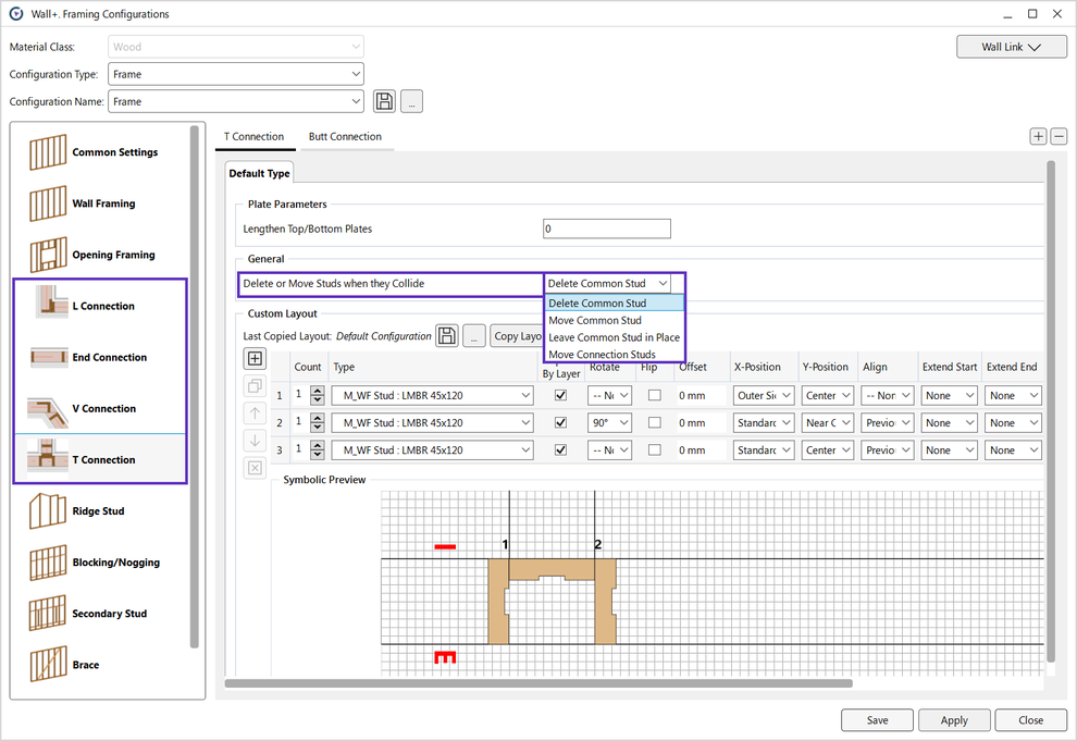 Determine whether studs should be deleted, moved, or left in place in various scenarios.