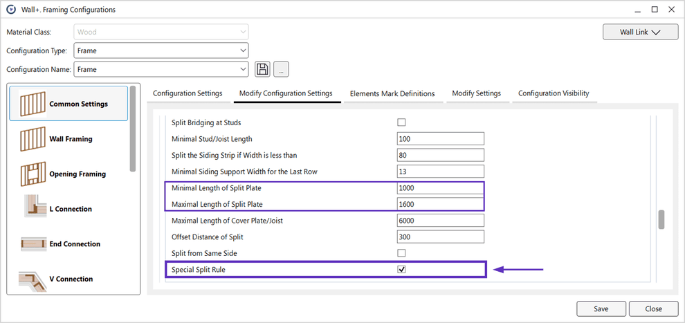 Find the Special Split Rule in the Modify Configuration Settings tab of the Common Settings.