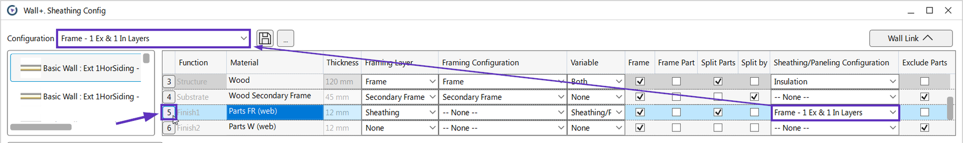 This is where to manage wall sheathing configurations for various layers.