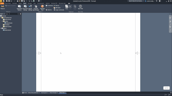 Drawing of a part in Inventor showing how the Quick Command Search may be used