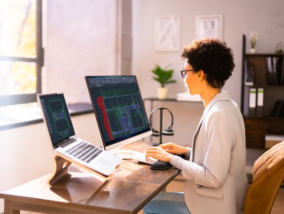 woman working on autocad