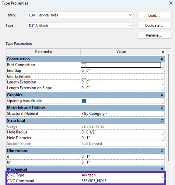 Metal Framing UI lets you configure service holes in framing elements.