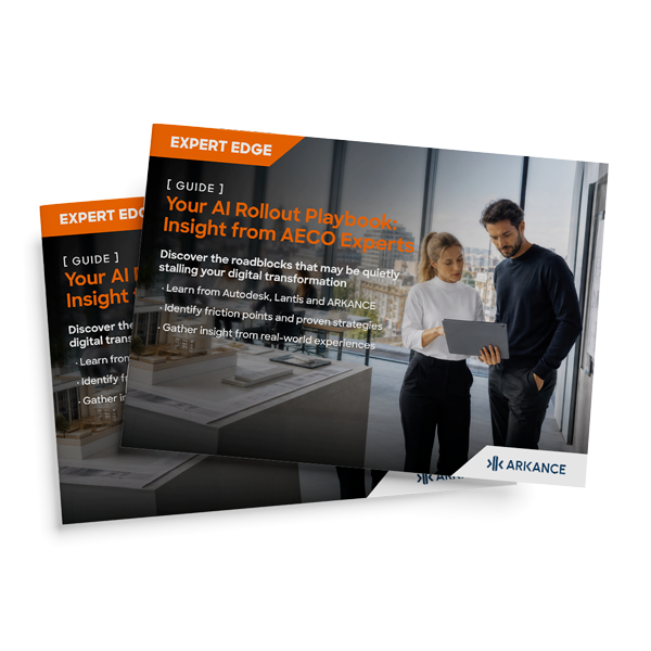 Two "Expert Edge" guides titled "Your AI Rollout Playbook: Insight from AECO Experts" stacked