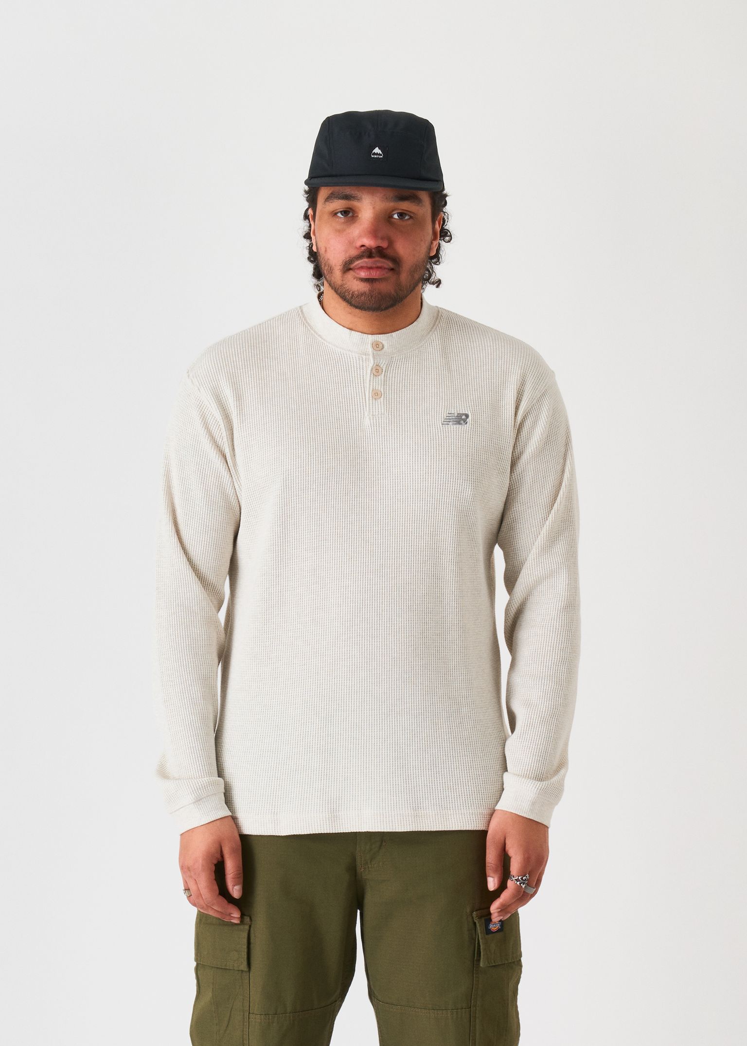 Waffle Knit Long Sleeve Henley Crew image