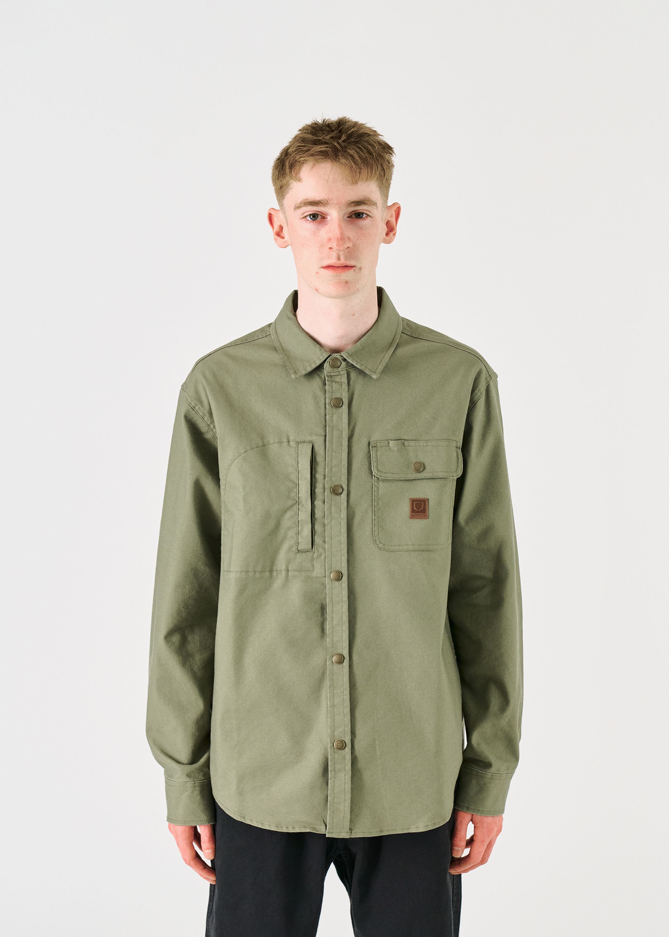 【WHO.A.U】Steve Boyfit Overshirt Builders Stretch Long Sleeve Overshirt