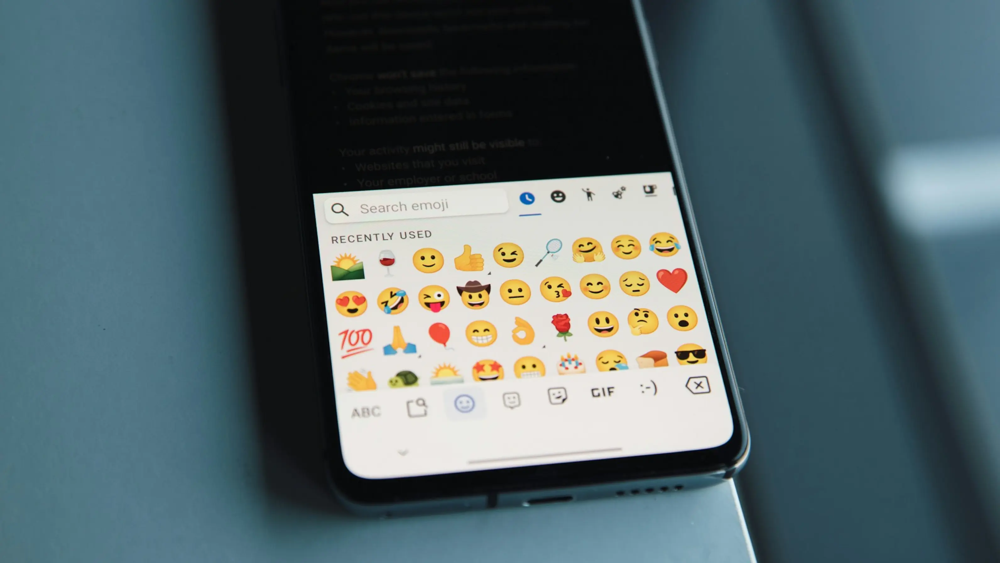 An emoji keyboard on a smartphone