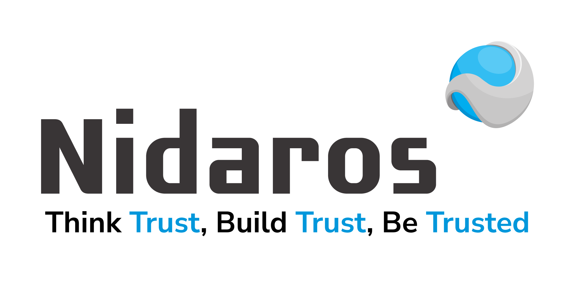 Logo van het bedrijf Nidaros met daarbij een slogan Think Trust Build Trust Be Trusted
