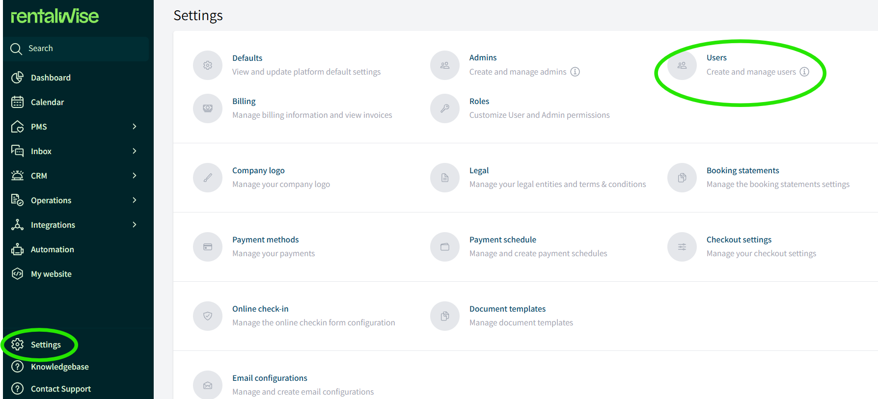 Vacation Rental Users Settings in RentalWise