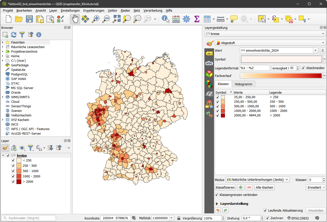 Lektion 2, Abgestuft, Kreise, EWD, QGIS