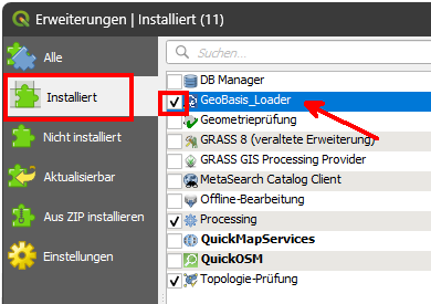 QGIS, Tutorial, Erweiterungen, Plugins, GeoBasis_Loader