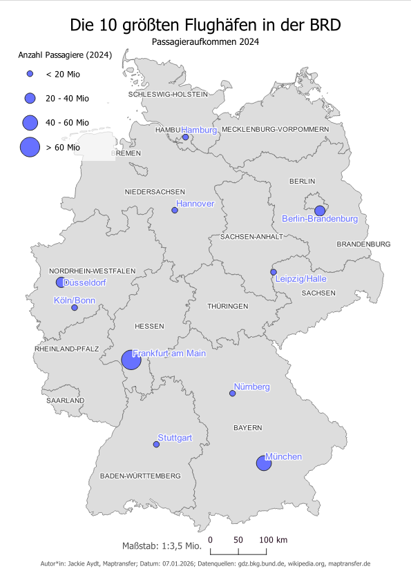 qgis tutorial, deutsch, maptransfer, lektion3, drucklayout, flughäfen in der brd, top ten, passagieraufkommen, beschriftung, annotationen