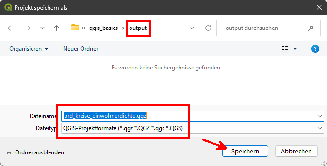 Lektion 2, BRD, Kreise; Einwohnerdichte, Projekt speichern, QGIS