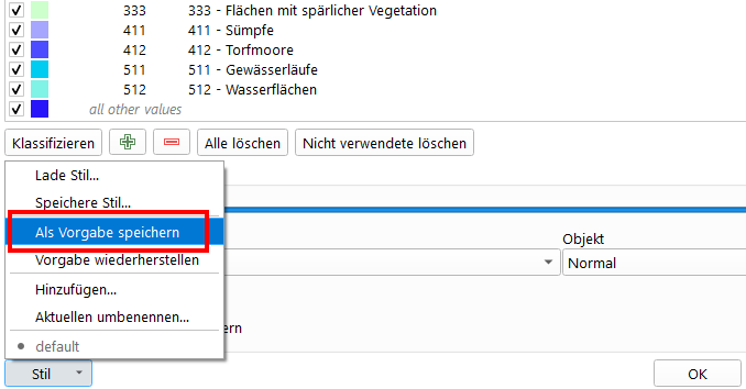 Stil als Vorgabe speichern
