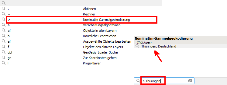 QGIS, Tutorial, Erweiterungen, Plugins, GeoBasis_Loader, Deutschland, Suchmuster, Nominatim-Sammelgeokodierung, Thüringen