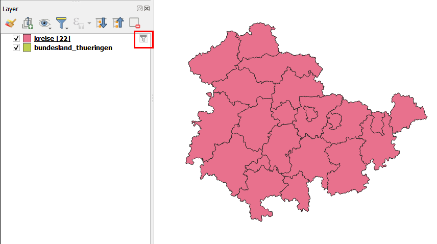 Lektion 5, Geodatenmanagement, Filter, Thüringen, Kreise, Export, QGIS