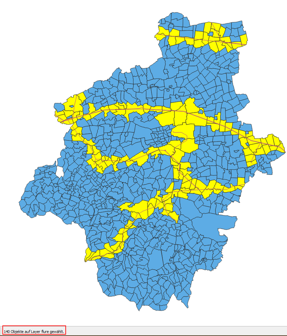 qgis tutorial, deutsch, maptransfer, advanced, lektion4, vertiefung räumliche auswahl und verknüpfung, vektor, nach position selektieren, hochspannungsleitungen, flure, auswahl