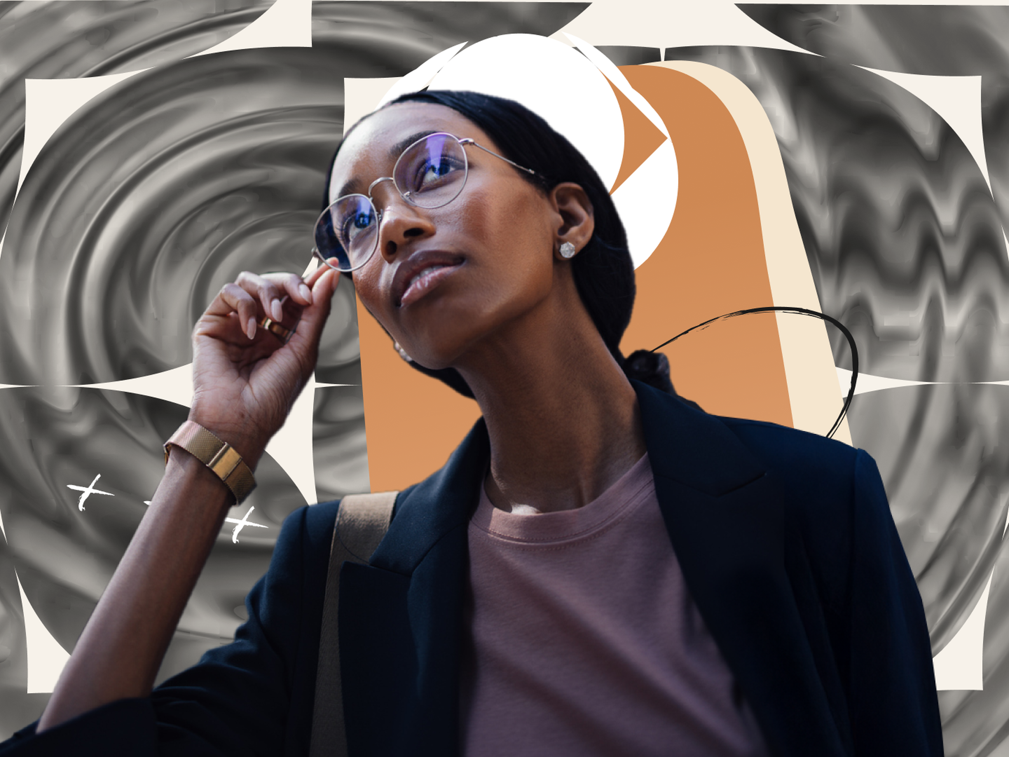 Lady looking ahead with ripple effect