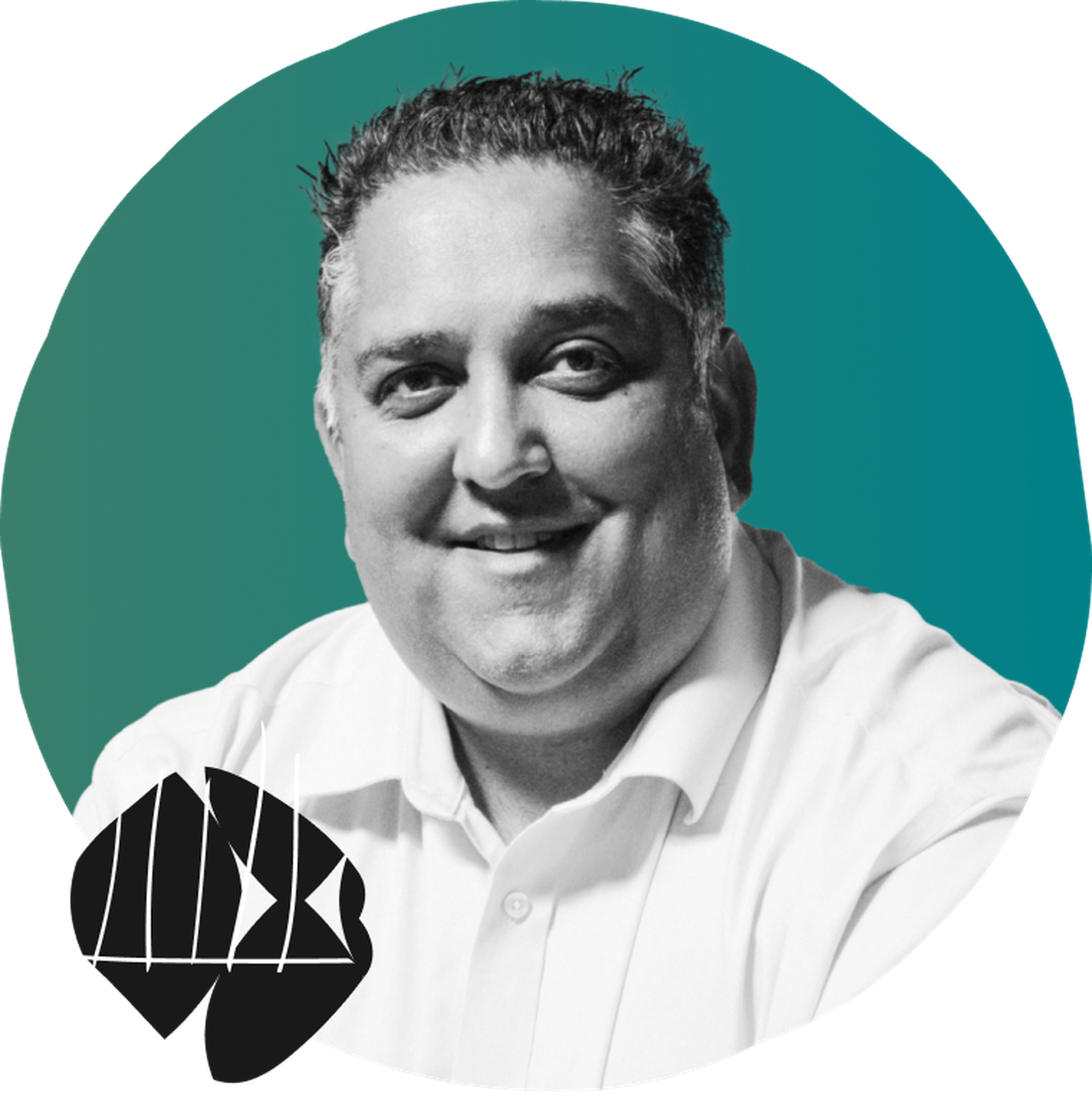 Headshot of Hari Mann with graphical treatment