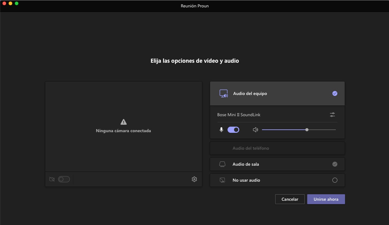pantalla para unirse videoconferencia teams