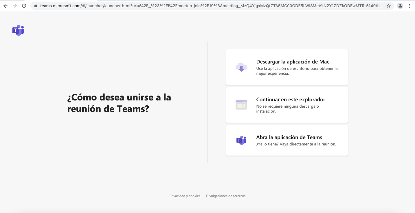 opciones para unirse a videollamada teams
