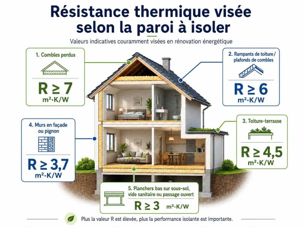 résistance thermique selon la paroi à isoler
