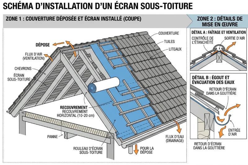 schéma de pose écran sous-toiture