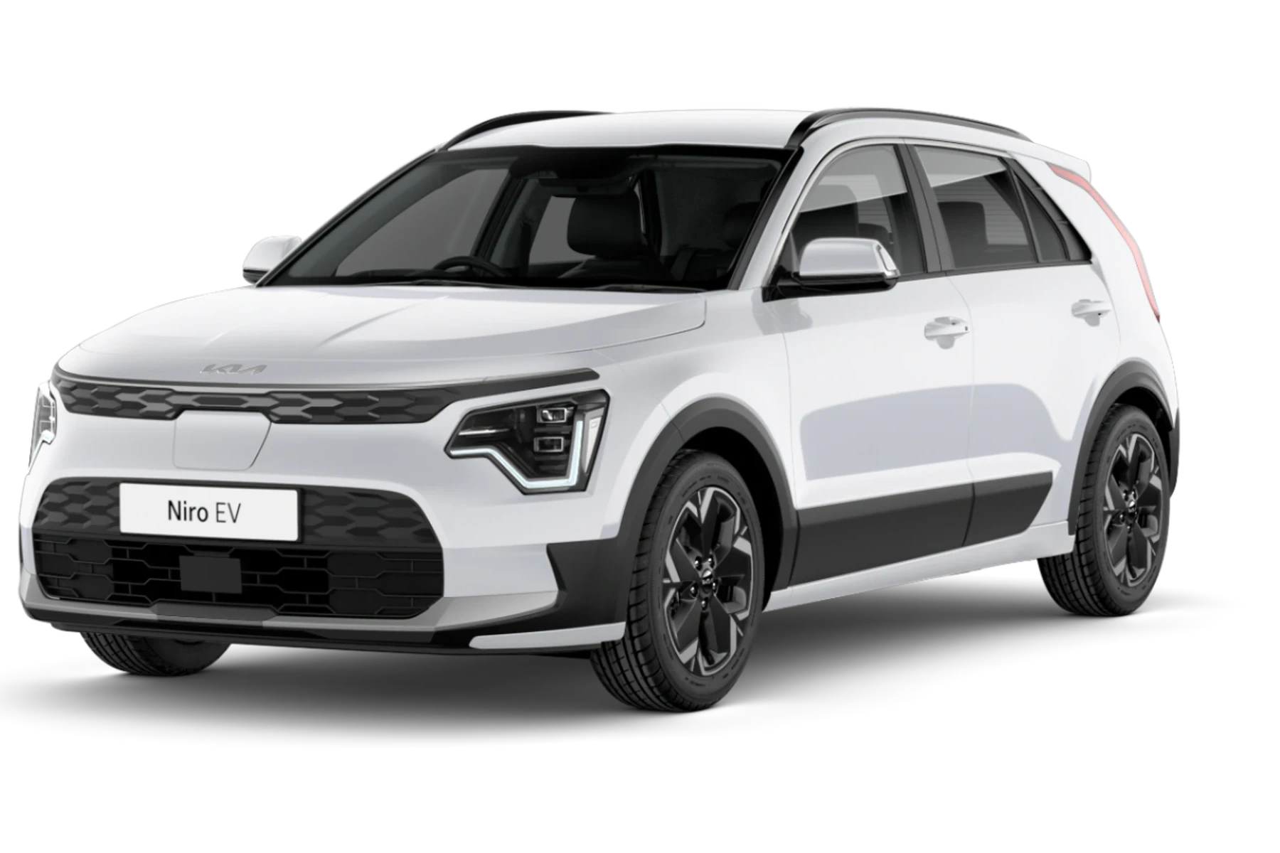 White electric SUV with sleek design, black accents, and modern headlights, viewed from the front-right angle on a white background.