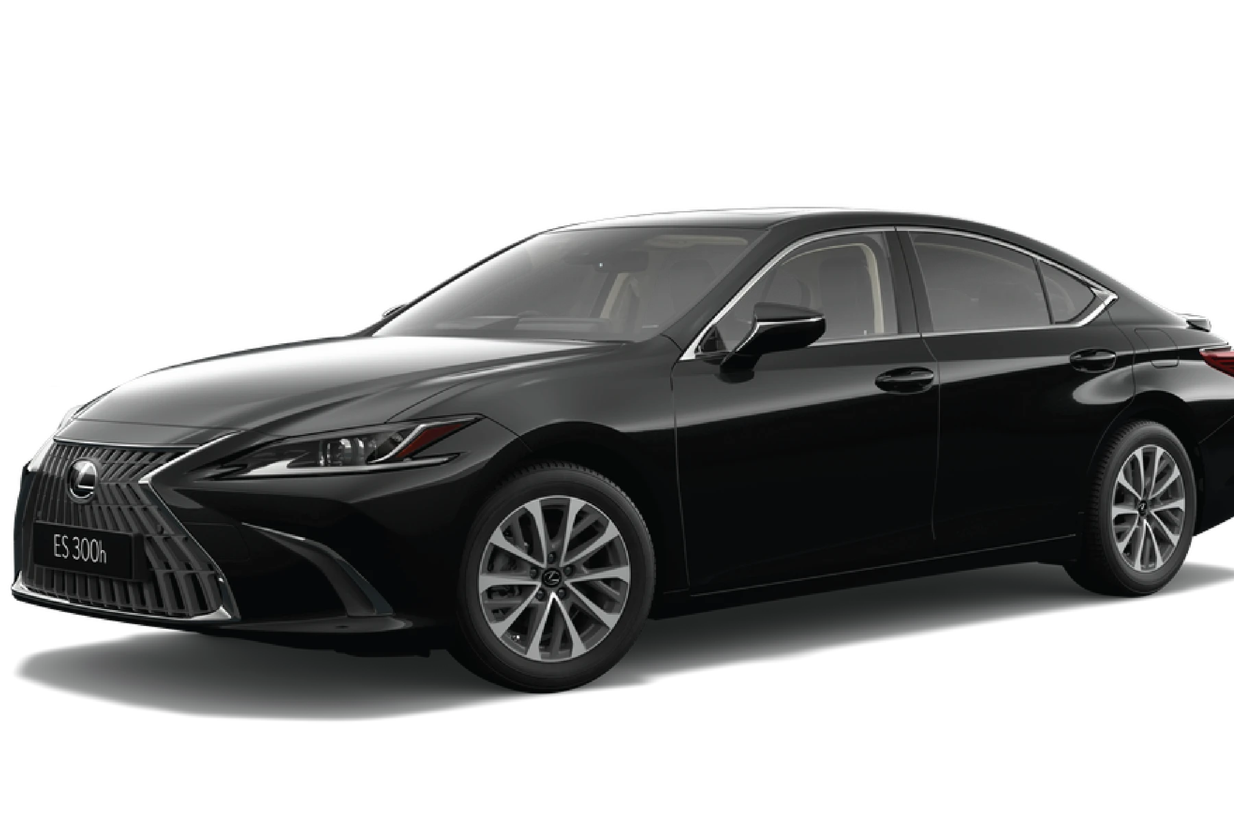 A sleek black Lexus sedan with a modern design, featuring a prominent grille, sharp headlights, and alloy wheels, viewed from the front passenger side.