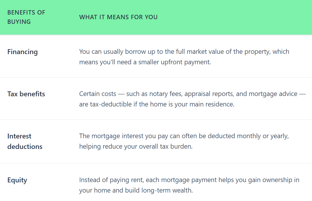 Table explaining the benefits of buying a home in the Netherlands for U.S. citizens