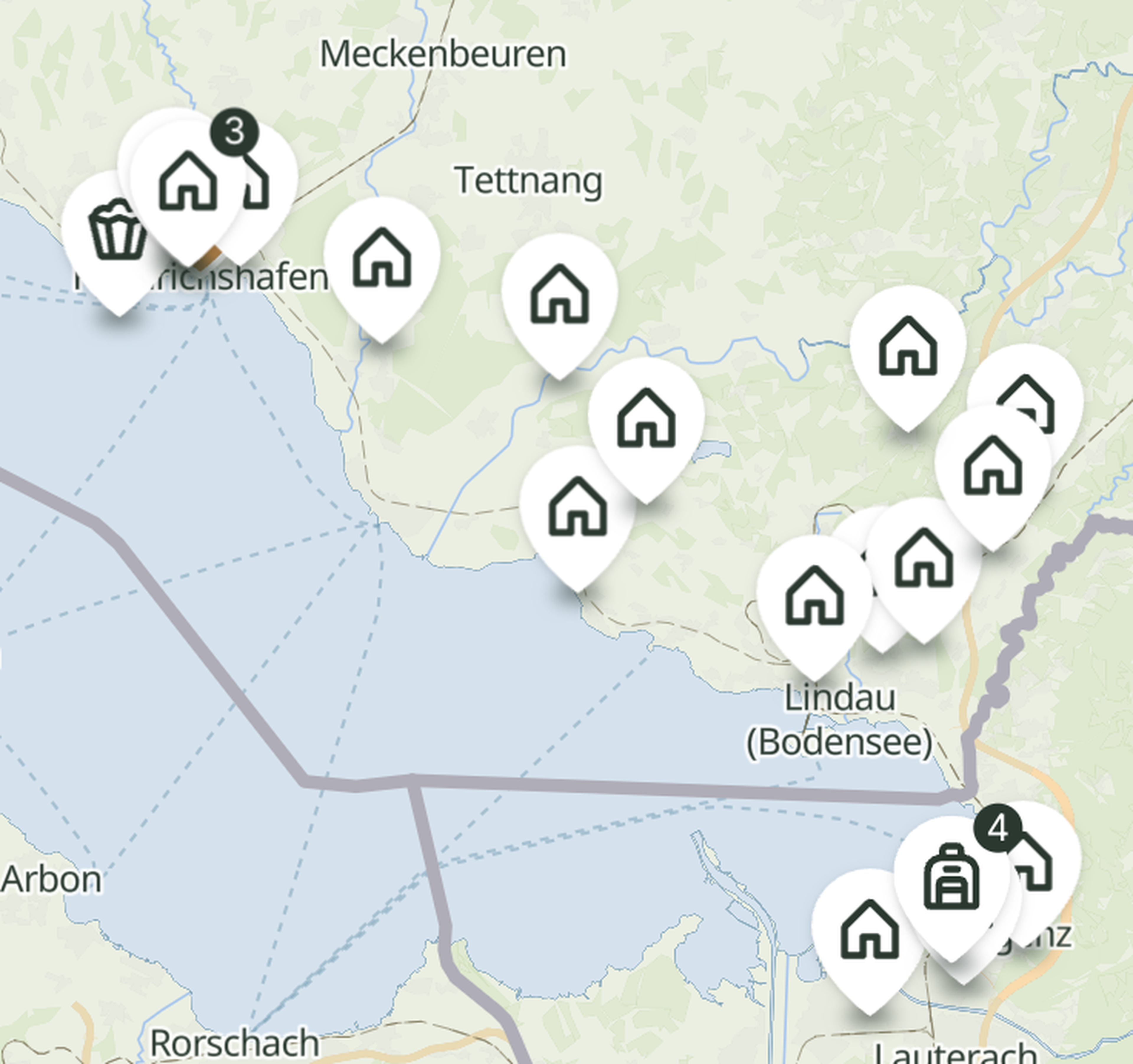 Karte zeigt wo es Unterkünfte und Erlebnisse auf 7f.com gibt