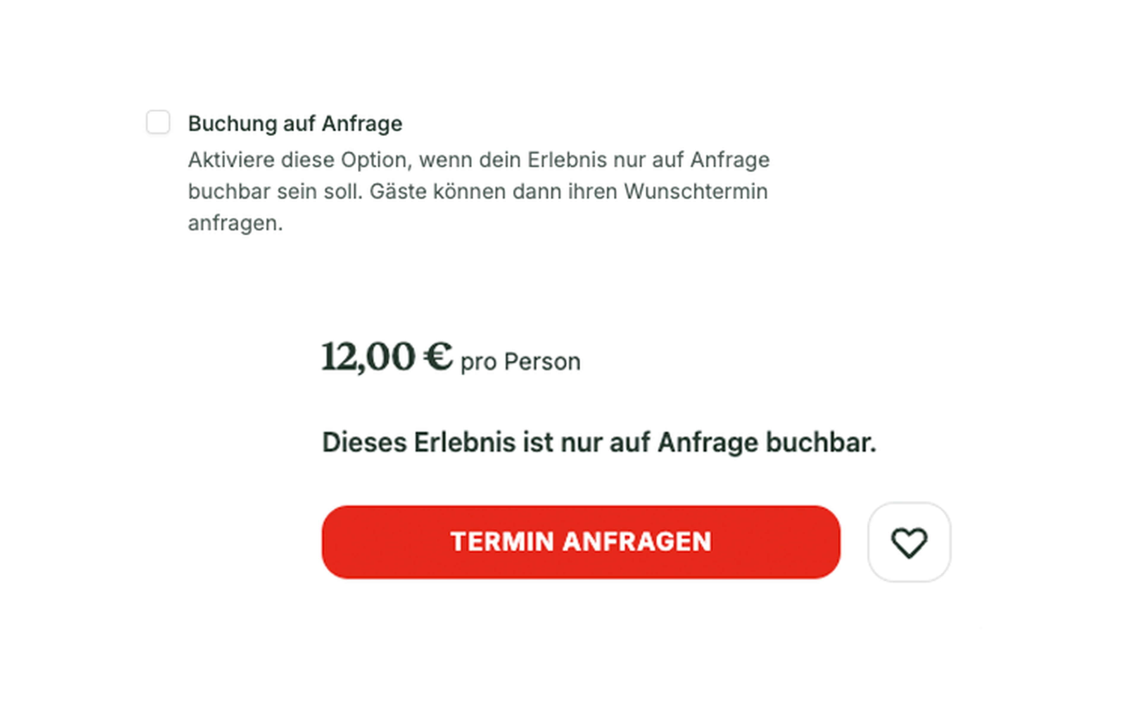 Zwei Screenshots der Funktion Buchung auf Anfrage.