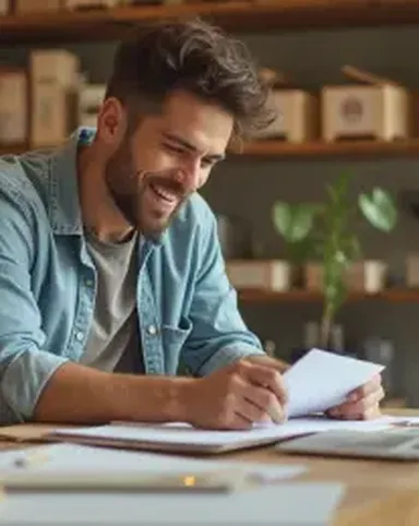 Man smiling and reading