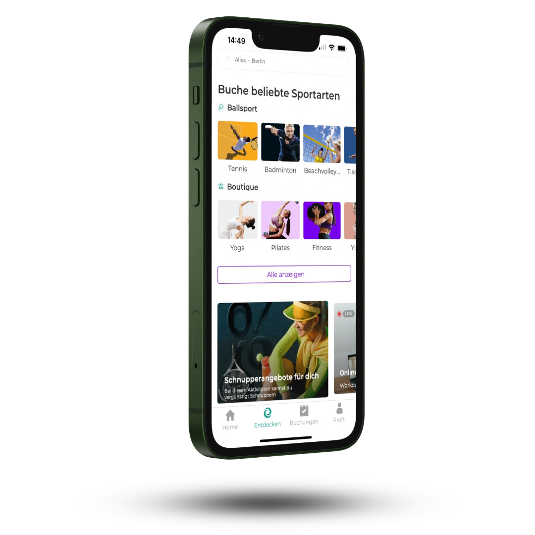 Eversports App auf Smartphone Mockup.