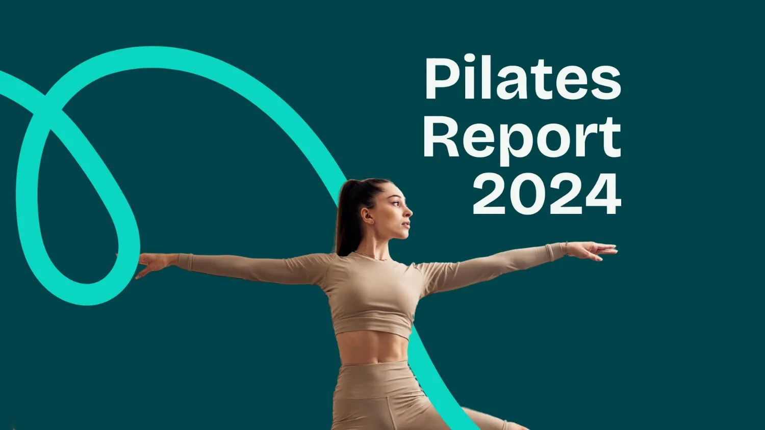 Headerbild zum Blogartikel: Pilates Report 2025 mit einer Frau mit langen dunklen Haaren und Fitness Outfit