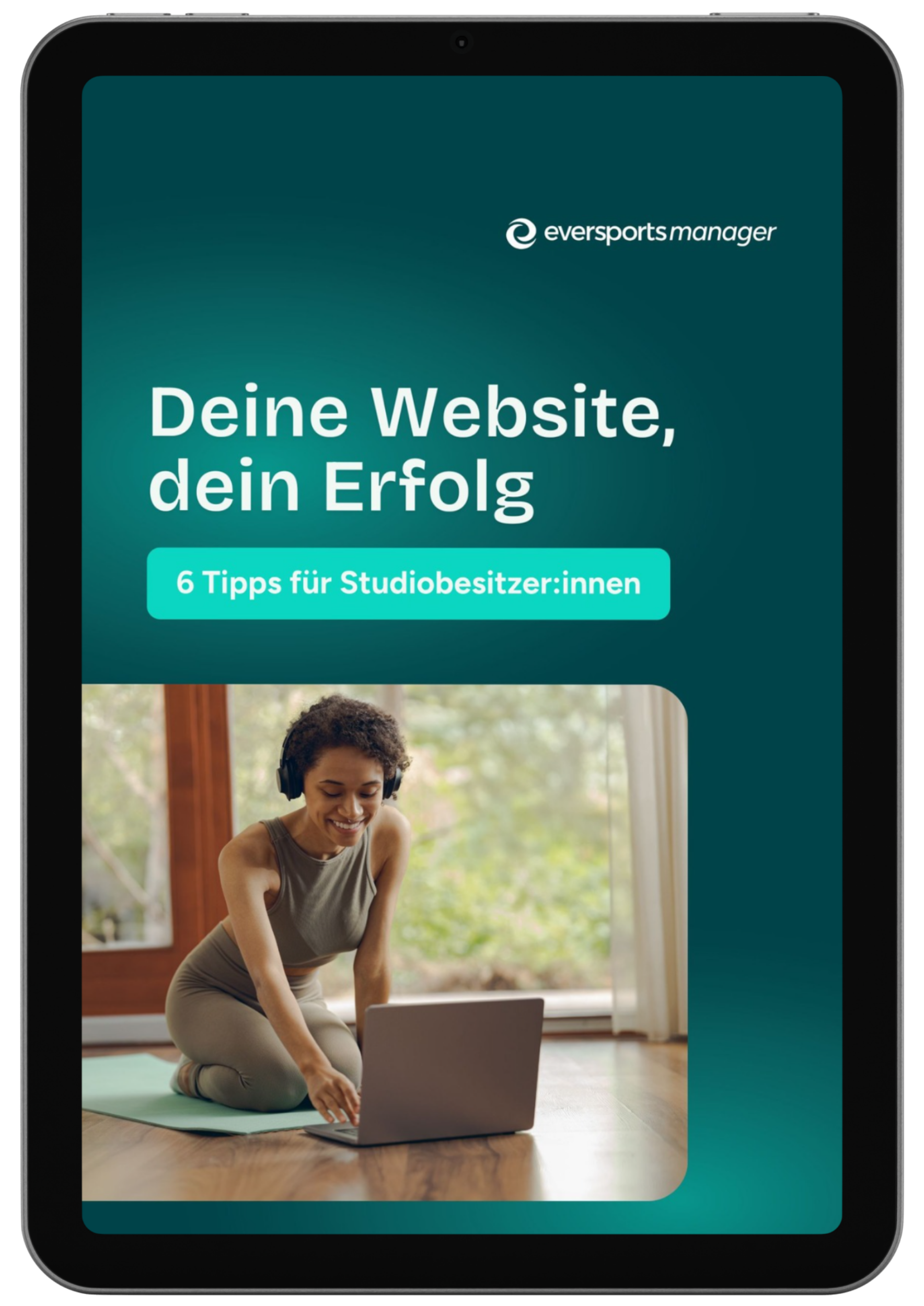 Cover des E-Books "6 Tipps für Studio Webseiten" publiziert von Eversports Manager