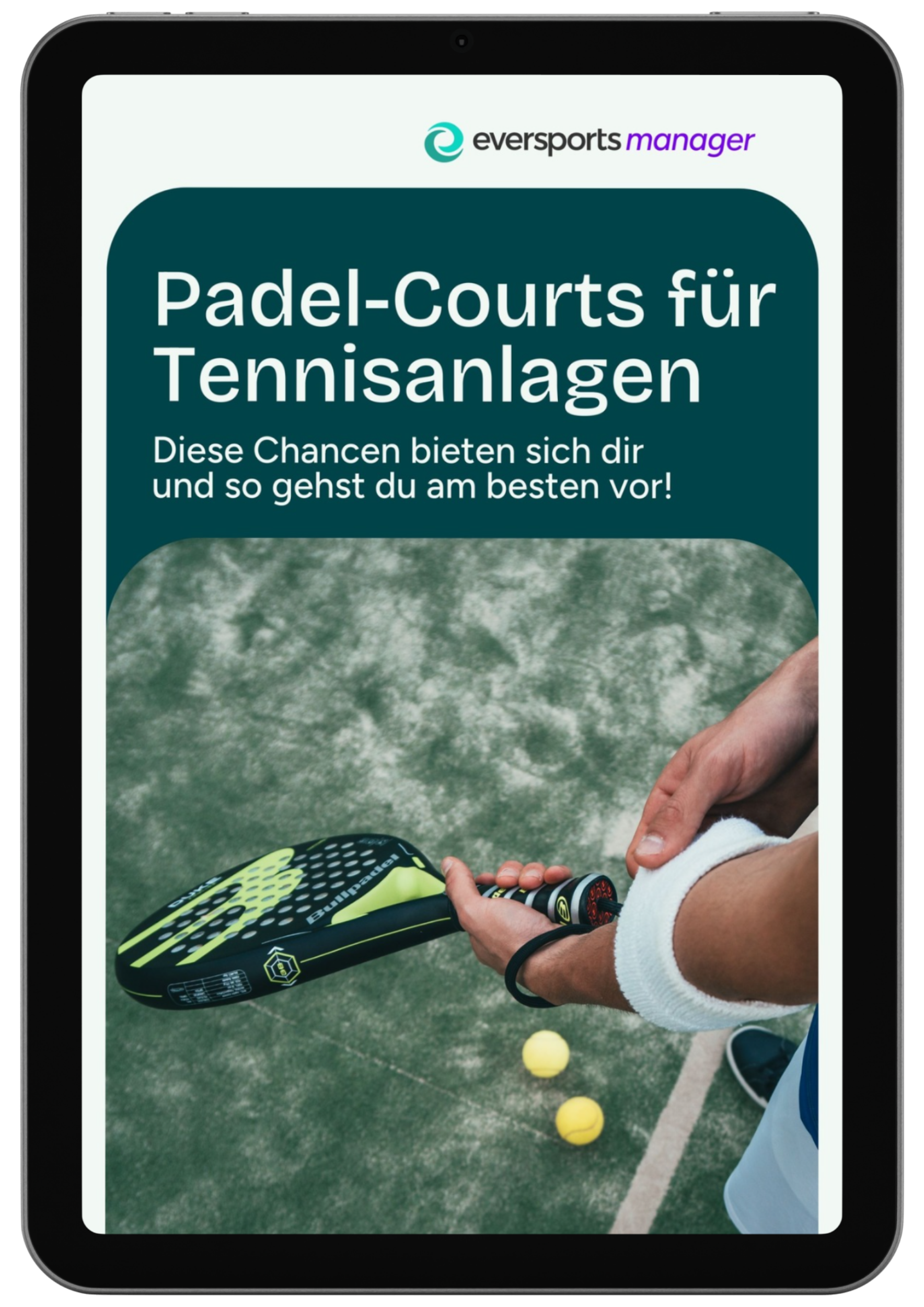 Cover des E-Books "Padel Courts für Tennisanlagen" publiziert von Eversports Manager