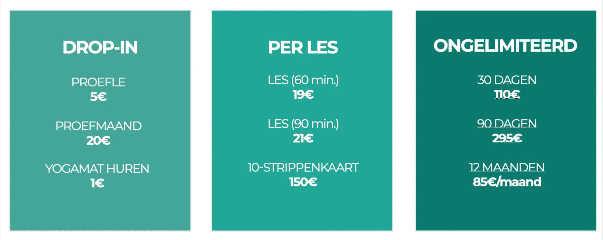 pricing table