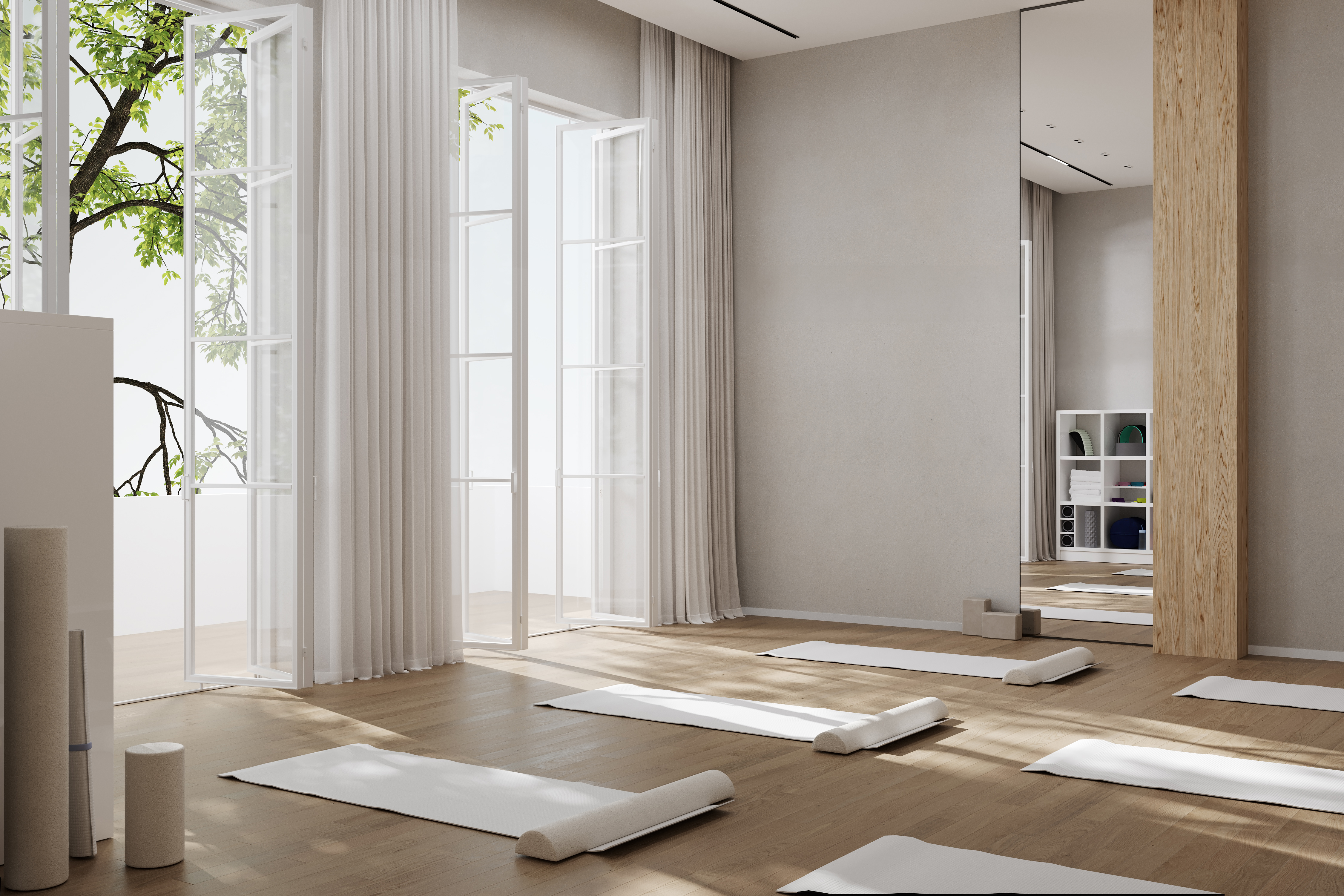 Empty, serene yoga studio