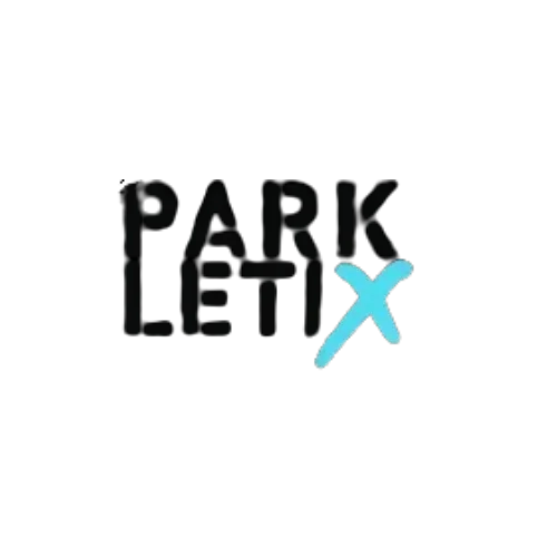 logo of parkletix in black with the x in blue